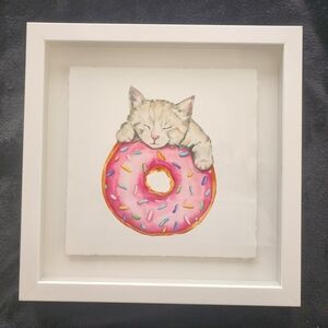 Framed Kitten and Donut Art